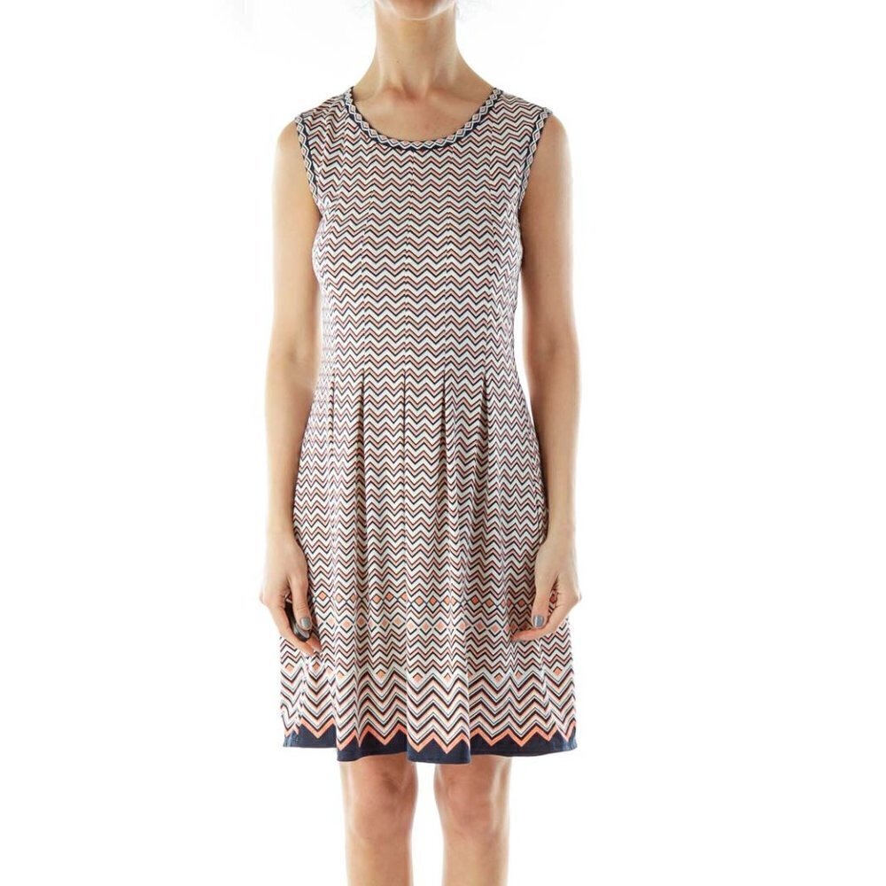 Max Studio Navy Pink White Chevron Day Dress